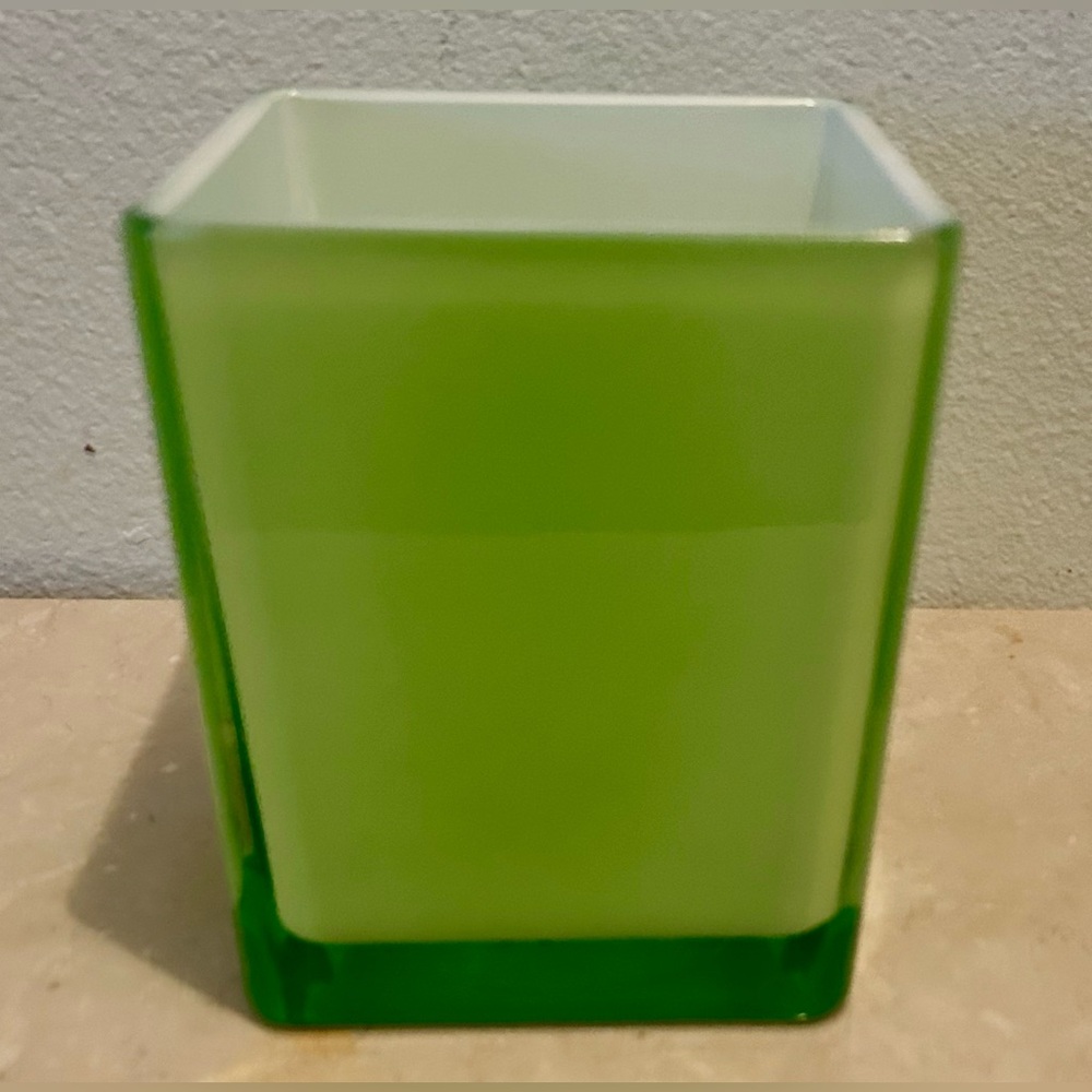 Teleflora, square, frosted, green vase. 4”x4.75” made in Poland